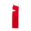 Casual Dresses Cut Out Red Long Dress Women Asymmetric Slip Woman Ruched Elegant Party for Summer Sexy Evening