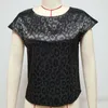 Camicette da donna Camicia jacquard con stampa leopardata estiva Top casual Maniche corte O-Collo Blusa attillata Elegante/Giovane