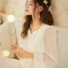 Mulheres sleepwear vintage renda camisola mulheres vestido de noite vestido peignoir malha branca modal longo robe fada princesa nightwear