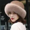 Beanie Skull Caps Inverno Mulheres Faux Fur Hat Lady Cap Quente com Brim Earmuffs209A