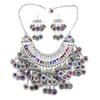 Pendant Necklaces Gypsy Turkish Tribal Colorful Rhinestone Coins Necklace Earrings for Women Boho Pakistan Afghan Dress Clothes India Jewelry Sets 231211