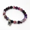 New Arrival Jewelry Whole 8mm Beaded Natural Purple Agate Stone Beads Hamsa Hand Yoga Braclets Gift for men and women311b