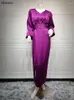 Ethnic Clothing Siskakia Muslim Evening Dress Women Elegant Purple Satin Maxi Dresses Dubai V Neck Slit Long Sleeve Slim Belt Party Clothes