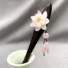 Retro Barrettes Chinese Ethnic Lotus Flower Ebony Wooden Hair Stick Costume Tassel Hairpins Antique Wedding Accessories3389
