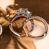 Cluster Ringen Huitan Collectie Trendy 3 Stuks Set Vrouwen Princess Cut Zirkoon Micro Verharde Kleine Ronde CZ Steen Bruiloft Verloving Jewel252w