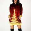 Robes décontractées Femmes Mode Vintage Joyeux Noël Imprimer Robe Longue Sweat À Capuche À Manches Longues Paquet Hanche Pull Poches Paillettes