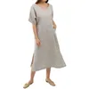 Party Dresses Ly Linen Women'S Summer Dress Sexy V-Neck Short Sleeve Open Side Back Bandage Chic Long Maxi Sundress