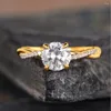 Clusterringen Aantrekkelijke Moissanite Solid 14K Geel Goud Eenvoudige Mode Bruiloft Verlovingsring Voor Vrouwen Met Certificaat