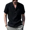 T-shirts pour hommes Hommes Casual Tops Slim Fit Boutons de revers Demi-Platte Chemise Couleur Solide Manches courtes pour la mode Pull Top Streetwear