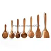 Cucchiai in legno di teak Stoviglie Cucchiaio Colino Manico lungo in legno Antiaderente Cucina speciale Spata Utensili da cucina Utensili da cucina Regalo Db Dhfei