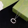 Collana di diamanti pieni di lusso Coppia Collana con pendente a doppia lettera Collana con sigillo in acciaio unisex Pendenti in cristallo con confezione regalo2297