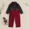 Ensembles de vêtements pour bébés garçons, tenues pour hommes, chemise à carreaux à manches longues et pantalon à bretelles, ensemble de 2 pièces