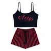 Women's Sleepwear Pajamas Women Shorts Set Sexy 2 Pcs Lingerie Letter Stripe Printing Pijama Nightwear House Clothing Homewear