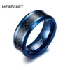 Meaeguet Trendy 8mm青タングステンカーバイドリング宝石宝石のブラックカーボンファイバーウェディングバンドUSAサイズS18101607260L