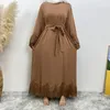 Ethnische Kleidung Ramadan Abaya Frauen Muslimische Spitze Gürtel Jalabiya Arabische Robe Dubai Kaftan Islamisches Maxikleid Musulman Femme Caftan Vestidos