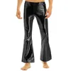 Men's Pants Adult Mens Stage Performance Trousers Shiny Metallic Disco With Bell Bottom Flared Long Dude Costume