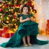 Mädchenkleider aus grünem Satin mit großer Schleife, Geburtstagsparty-Kleid, mehrlagig, Hochzeitsblumen-Anpassung