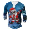 Men's T Shirts T-Shirts For Men Christmas Graphic Button 3D Print V-Neck Long Sleeve Tee Overszied Top Casual Clothing