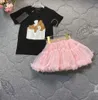 Brand baby Tracksuits summer kids designer clothes Size 90-140 Cartoon print Short sleeved girl T-shirt and lace skirt Dec05