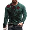 Men's T Shirts European Pretty Rose Picture Men Long Sleeved T-shirt Casual Printed Tees Hip-hop Personality Round Neck Quick-Dry Tops