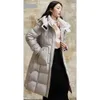 2023 New High End Acetic Acid Down Coat Women's Jiazehua Winter Long Waist Slim Fit Hooded Thickened Coat