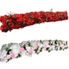 Chemin de table personnalisé en rangée de fleurs artificielles, 1M 2M, coquelicots roses rouges pour décoration de mariage, arc de fond, feuilles vertes, décoration de fête 1356K