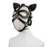 Adult Anime Cosplay Harness Bondage Head Hood Cat Ears Leather Mask for Face Women Men Couples Accessories Sex Toys Black Red 22075765649