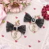 Stud Lace Love Pendant Earring Ear Clip Girls Japanese Style Sweet Cute Bow Bear Clip Earrings Women Pink Earring 231208