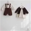 Macacão bebê irmão e irmã combinando roupas gêmeo roupas menino menina macacão macacão espanhol meninas vestidos meninos bodysuit otj2t