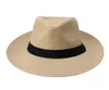 Moda letnie unisex plażę trilby duża brzeg Jazz Sun Hat Panama Hat Paper Słomka Kobiety Czapka z czarną wstążką19166915