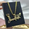 Pendant Necklaces Customised Children Nameplate Suit Custom MINI Earrongs Cuban Chian Zircon Name Necklace Crown Carved Bracelet Sets for Kids 231208