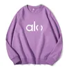 Al Women Yoga Outfit Hoodies Sweatshirts Jumpers Letter Långärmning Pullover Casual Cotton Sportswear Crewneck Hoody Fitness Workout Crew Neck Blus Gym Bra bra