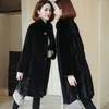 Women's Fur Faux Mink Fleece Coat Women Midi Stand Collar Jacket Thick Warm Loose Female Elegant Parka Outwear Plus Size X1154