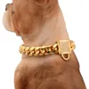 14mm forte ouro aço inoxidável fivela de bloqueio cães treinamento choke coleiras para cães grandes pitbull deslizamento cão colar228r