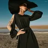 Abbigliamento etnico Ricamo nero Marocco Festa Eid Mubarak Abaya Abito da sera donna Turchia Caftano Arabo Islam Dubai Jalabiya Caftano Robe