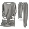 Vêtements de nuit pour femmes Femmes Polaire Épaissir Chaud Pyjama Automne Hiver Thermique Couleur Solide O-Cou Pull Cordon Taille Élastique Pantalon