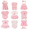 Rompers födda babyflickor klädklänningar sommarrosa prinsessan små flickor kläder för födelsedagsfest 0 3 månader robe bebe fille ot5uc