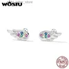 Stud WOSTU Nueva moda 925 Plata de ley Mini Wing Stud Pendientes Coloridos Circón Pluma Pendientes pequeños para mujer Joyería CQE1397 YQ231211