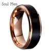 With Side Stones 8mm 6mm 4mm Black & Rose Gold Men's Tungsten Carbide Wedding Band For Boy And Girl Friendship Ring Russian W201F