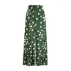 Женские брюки Lemongor, корейские модные эластичные брюки в горошек с широкими штанинами, весна-лето 2023, повседневные зеленые брюки для женщин