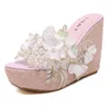 Talltor 2023 Summer Ladies Wedge Heel High Sandals Korean version Sweet Flowers Transparent Platform och