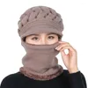 Berets Scarf Warm Breathable Wool Knitted Hat For Women Double Layers Protection Caps Coral Fleece Winter Beanies Women's