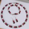 Handmade beautiful 8mm multicolor south sea round bead shell pearl necklace bracelet earrings set 45cm fashion jewelry 2set lot222C