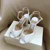 Chaussures de robe de mariée élégantes Sacora Lady Sandales Perles blanches en cuir Marques de luxe Talons hauts Femmes Walking Party Heels555