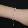 Delicate Adjustable Size Slide Pink Square Rectangle Zircon Bangle Elegant Bracelet Hip Hop Paved Cubic Zirconia Women Party Gift Wholesale Jewelry