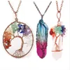 3pcs set 7 Chakra Quartz Natural Stone Tree of Life pendulum Pendant Necklace for Women Healing Crystal Necklaces Pendants Reiki J248Y