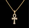 Pendant Necklaces Hiphop Egyptian Ankh Key necklaces Gold Silver Bling Rhinestone Crystal Crucifix Pendant Necklace For mens Hip Hop Party Jewelry6177040