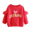 Hoodies tröjor Spring Autumn 2 5 6 7 8 9 10 år barn Bomullsblare Trumpet Sleeve Coat Letter Red Sweatshirt For Kids Baby Girls 231211