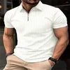 Polos pour hommes Mode Mens Zipper Polo Shirt Rayé À Manches Courtes Coloré 3D Imprimé Tops Tee Casual T-Shirt Mâle Surdimensionné 5XL Vêtements