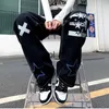 Męskie spodnie Houzhou Y2K Star dżinsy mężczyźni czarne ładunki dżinsowe spodnie Męskie druk Darkwear Streetwear Hip Hop Graphic Loose Casual Pants J231208